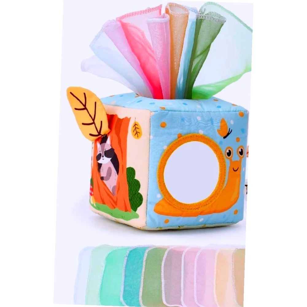 Hahaland Sensory Activity Cube Soft Toy Scarves Mirror Woodland Animals